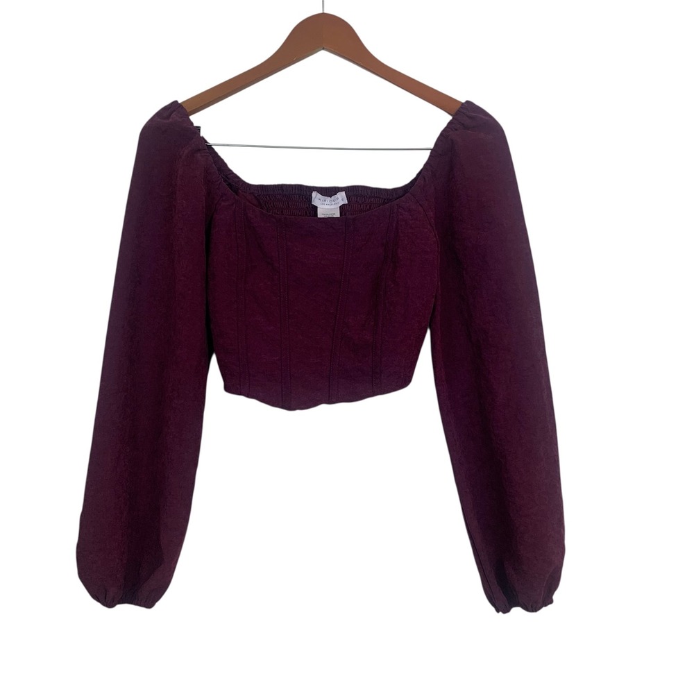 Kirious Los Angeles Women's S Burgundy Corset Crop Top‎ Puff Sleeve Smocked Back